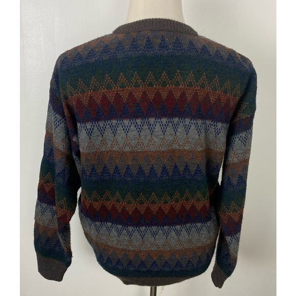 VTG Van Heusen v-neck acrylic stripe geometric print grandpa knit sweater L - Picture 3 of 4